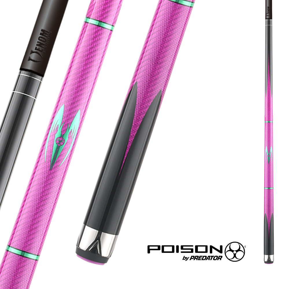 BAGUETTE DE BILLARD POISON MAELITH AVEC FLÈCHE EN FIBRE DE CARBONE - ROSE/NOIR - SANS WRAP 12.4MM 19OZ
