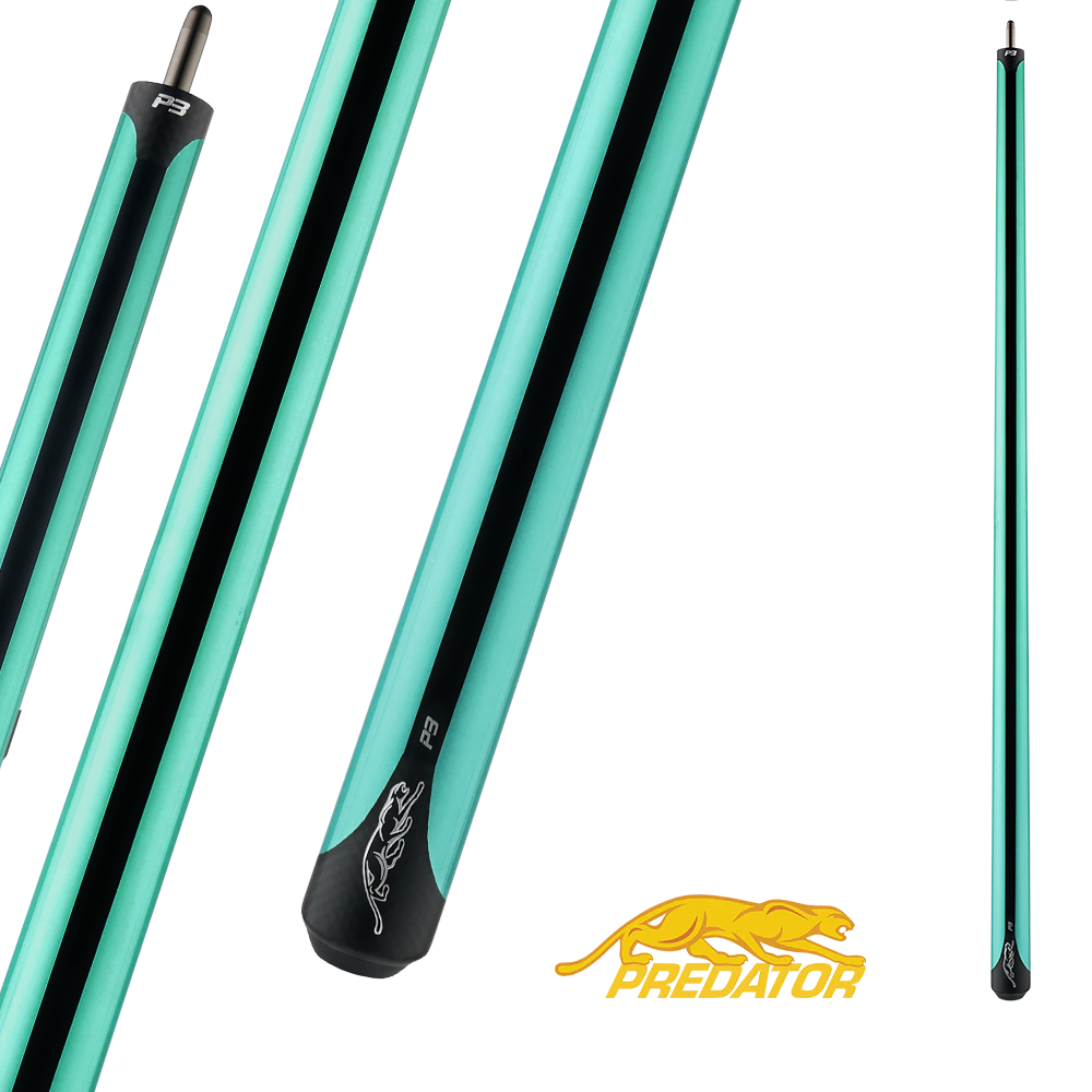 MANCHE DE BAGUETTE DE BILLARD PREDATOR P3 TURQUOISE AVEC BANDES NOIRES SANS GRIP - ÉDITION LIMITÉE