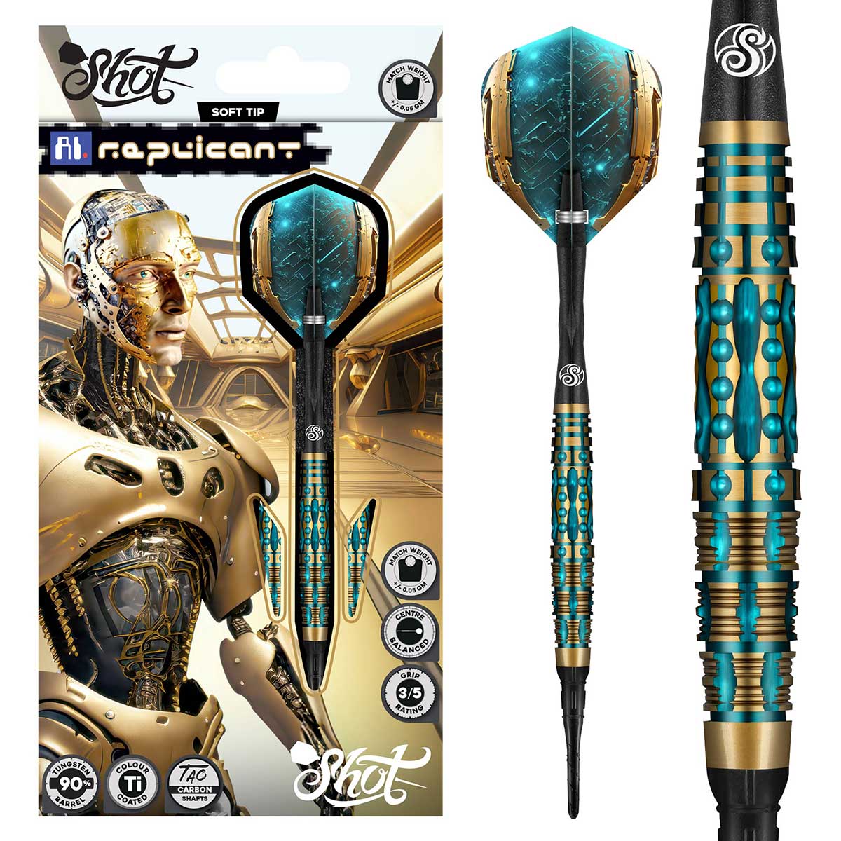 SHOT AI REPLICANT SOFT TIP DART SET - 90% TUNSTEN BARRELS
