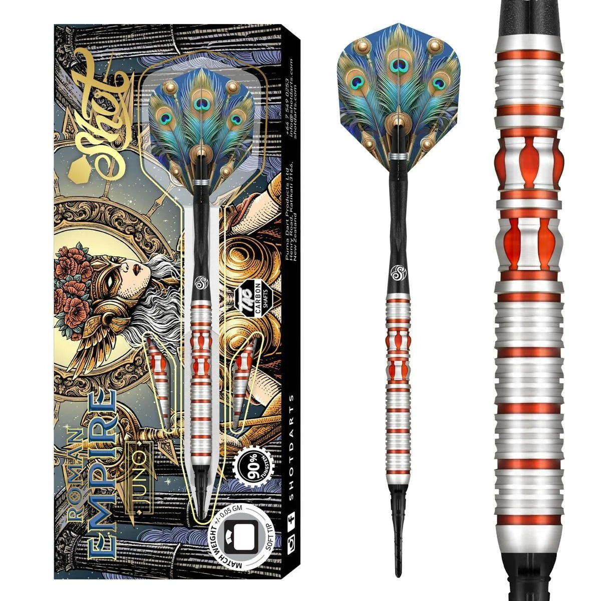 SHOT ROMAN EMPIRE JUNO SOFT TIP DART SET - 90% TUNGSTEN BARRELS