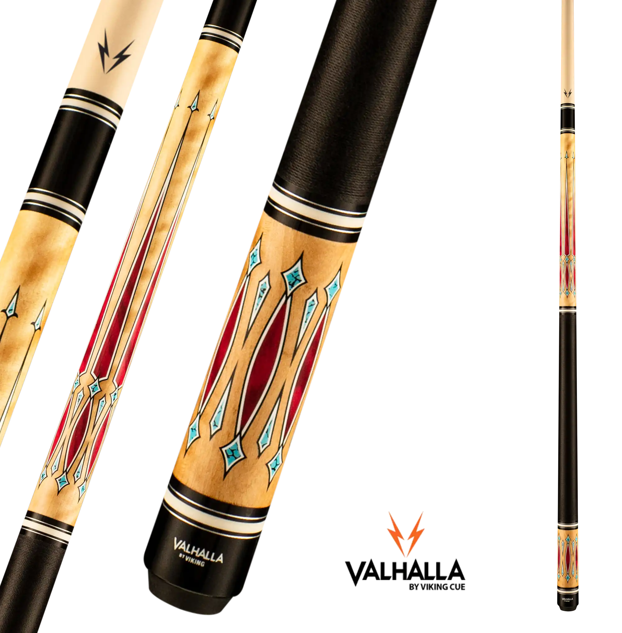 VIKING VALHALLA VA720 POOL CUE BLACK AND TURQUOISE LEATHER WRAP 13MM 19OZ