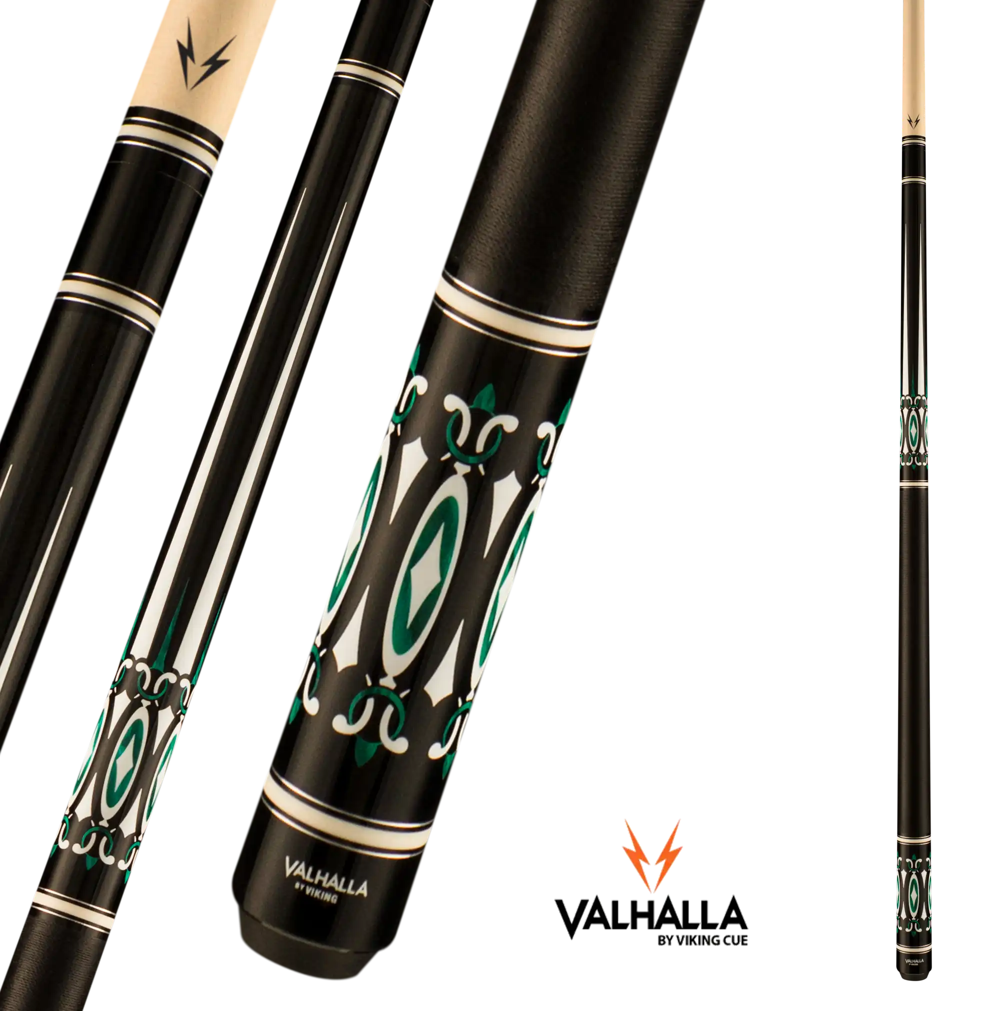 VIKING VALHALLA VA735 POOL CUE BLACK AND GREEN LINEN WRAP 13MM 19OZ