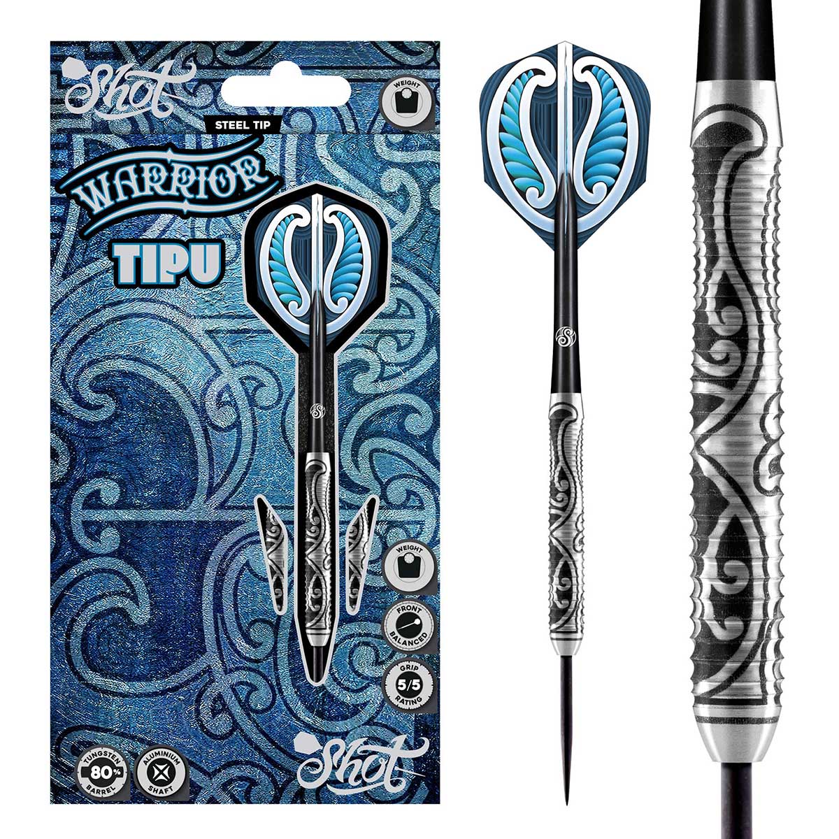 SHOT WARRIOR TIPU STEEL TIP DART SET - 80% TUNGSTEN