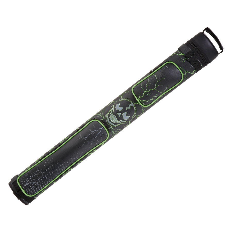 EIGHT BALL MAFIA EBMC22K 2X2 HARD CUE CASE - BLACK WITH GREEN SKULLS