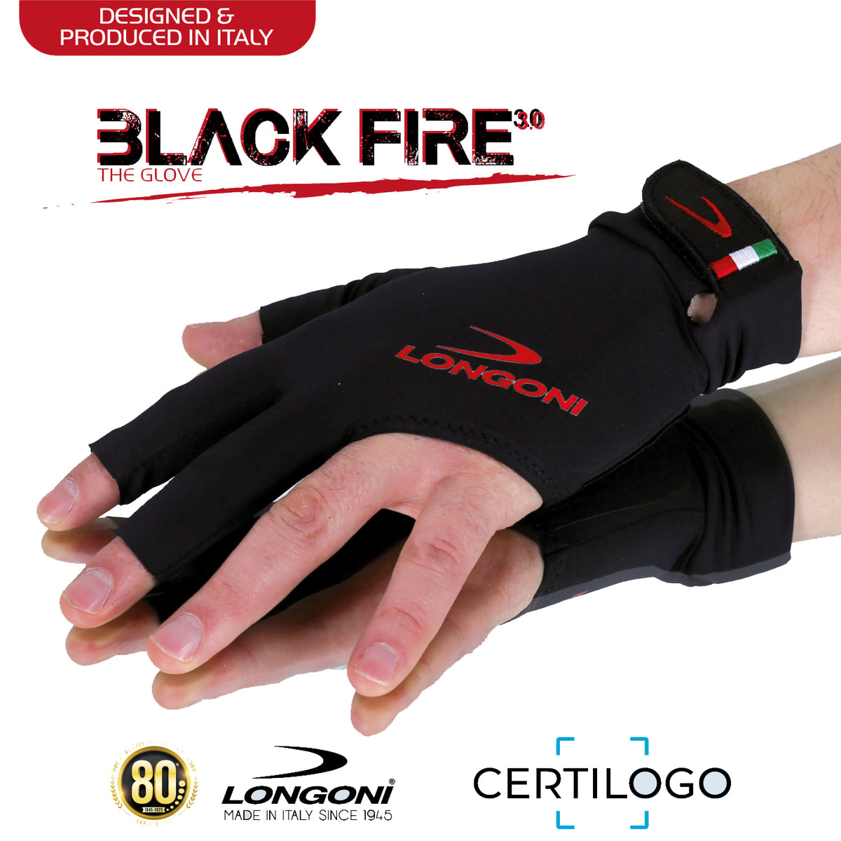 LONGONI BLACK FIRE 3.0 GLOVES - BLACK/ RED