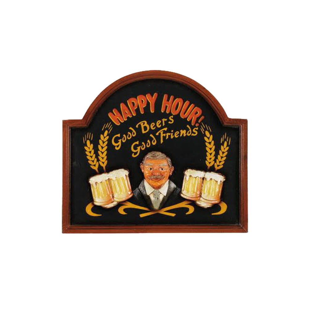 "HAPPY HOUR" WOOD SIGN - 20 1/2 H X 20 W IN - LIMITED EDITION