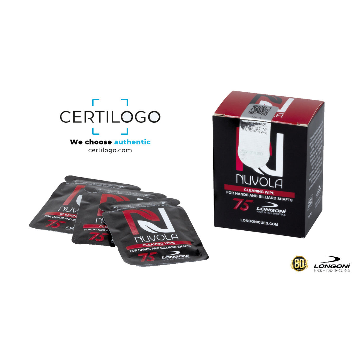LONGONI NUVOLA CLEANING WIPES FOR HANDS AND BILLIARD SHAFTS 10PCS/BOX