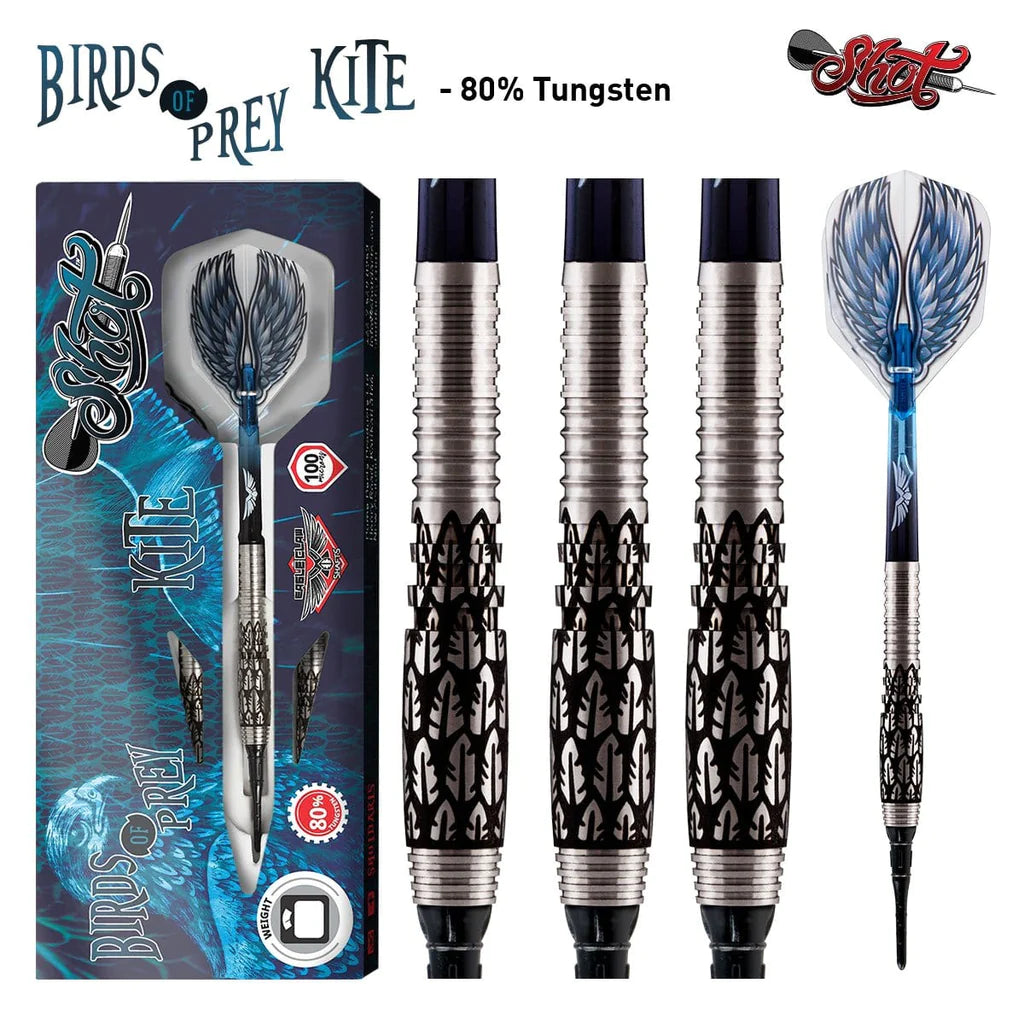 BIRDS OF PREY KITE SOFT TIP DART SET-80% TUNGSTEN BARRELS