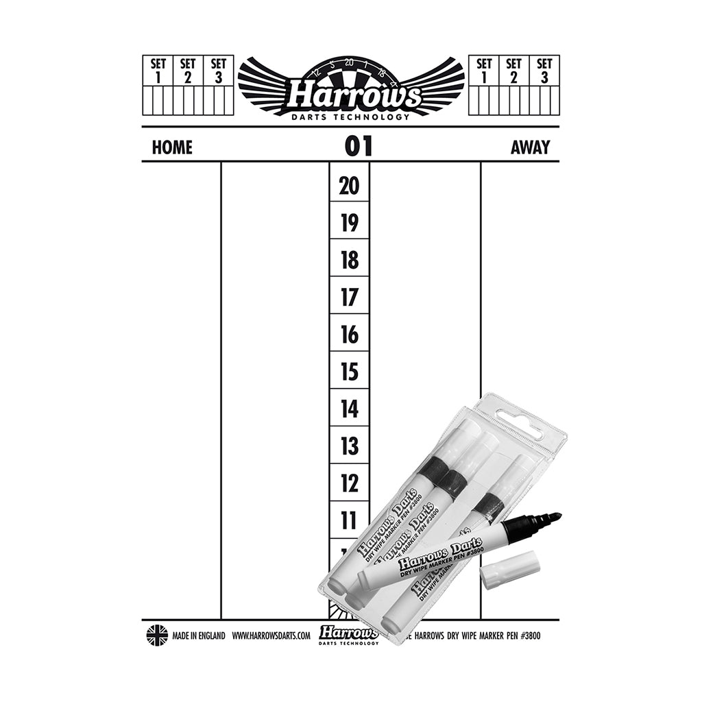 HARROWS DRY WIPE SCOREBOARD WITH 4 MARKERS