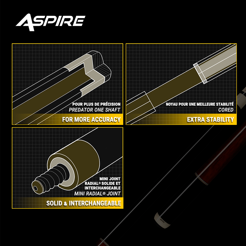 PREDATOR ASPIRE 1-2 POOL CUE NO WRAP 19OZ WITH SHAFT PREDATOR ONE