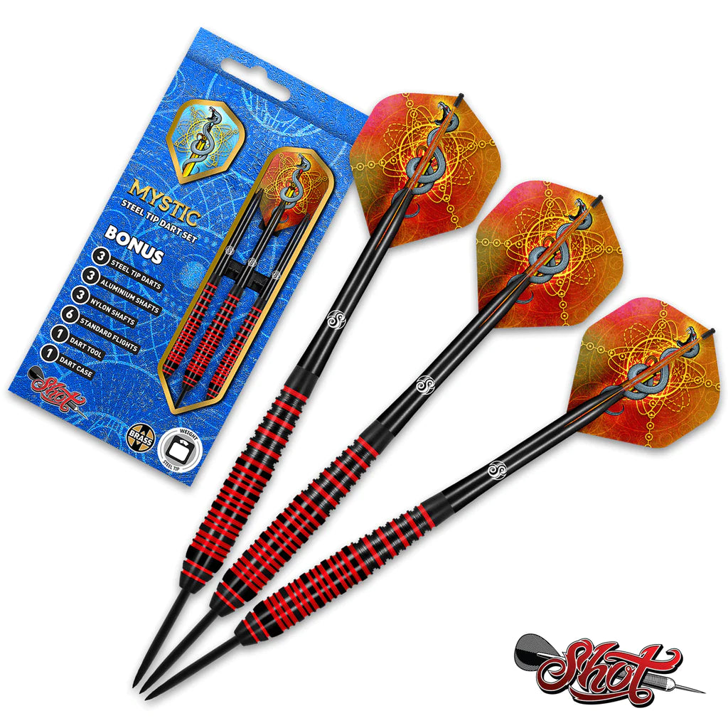 SHOT MYSTIC STEEL TIP DARTS SET-PREMIUM BRASS