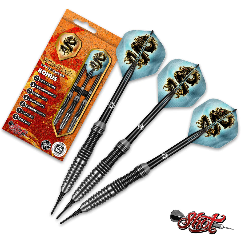 SHOT SCIMITAR SOFT TIP DARTS SET-PROFESSIONAL STAINLESS STEEL