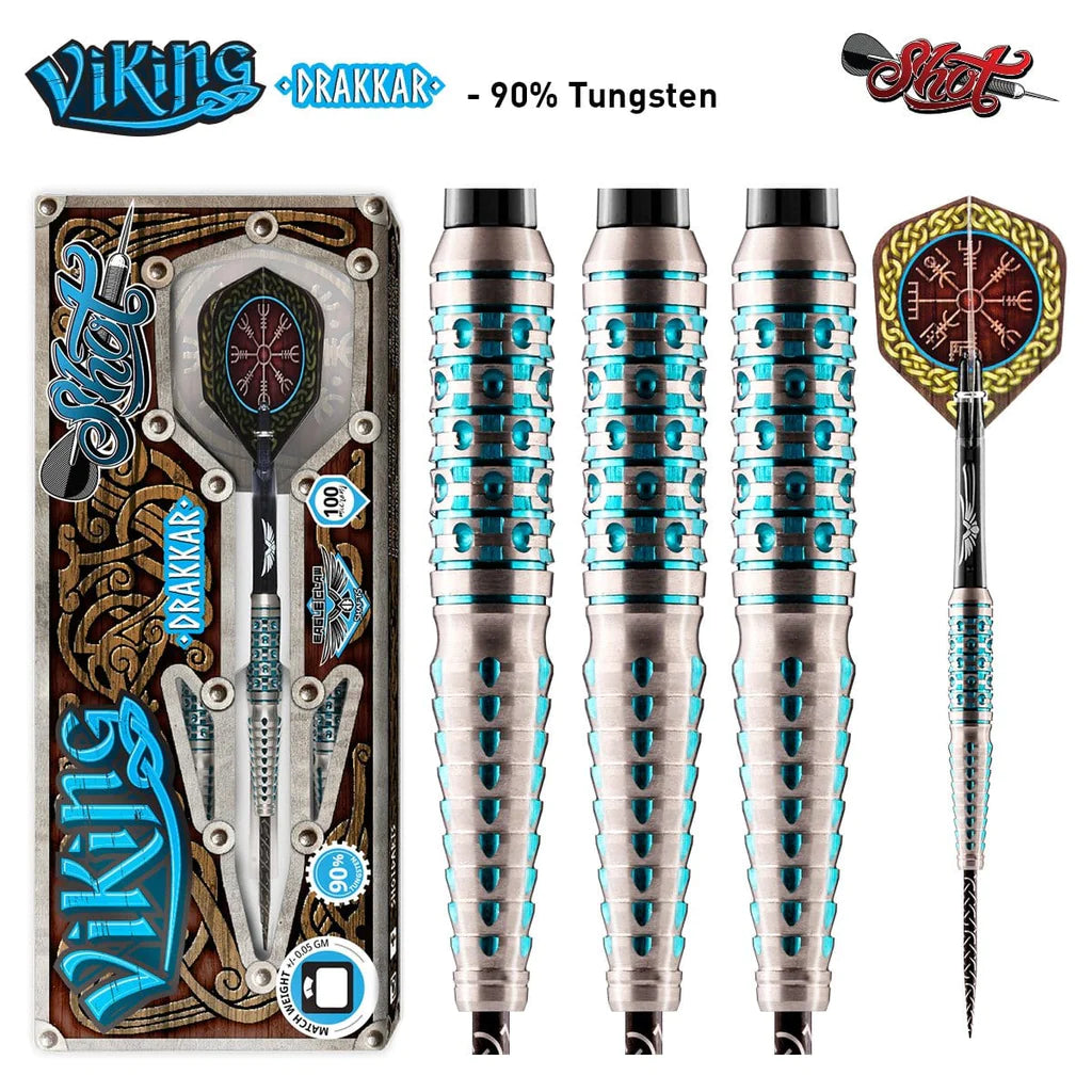 VIKING DRAKKAR STEEL TIP DART SET-90% TUNGSTEN BARRELS