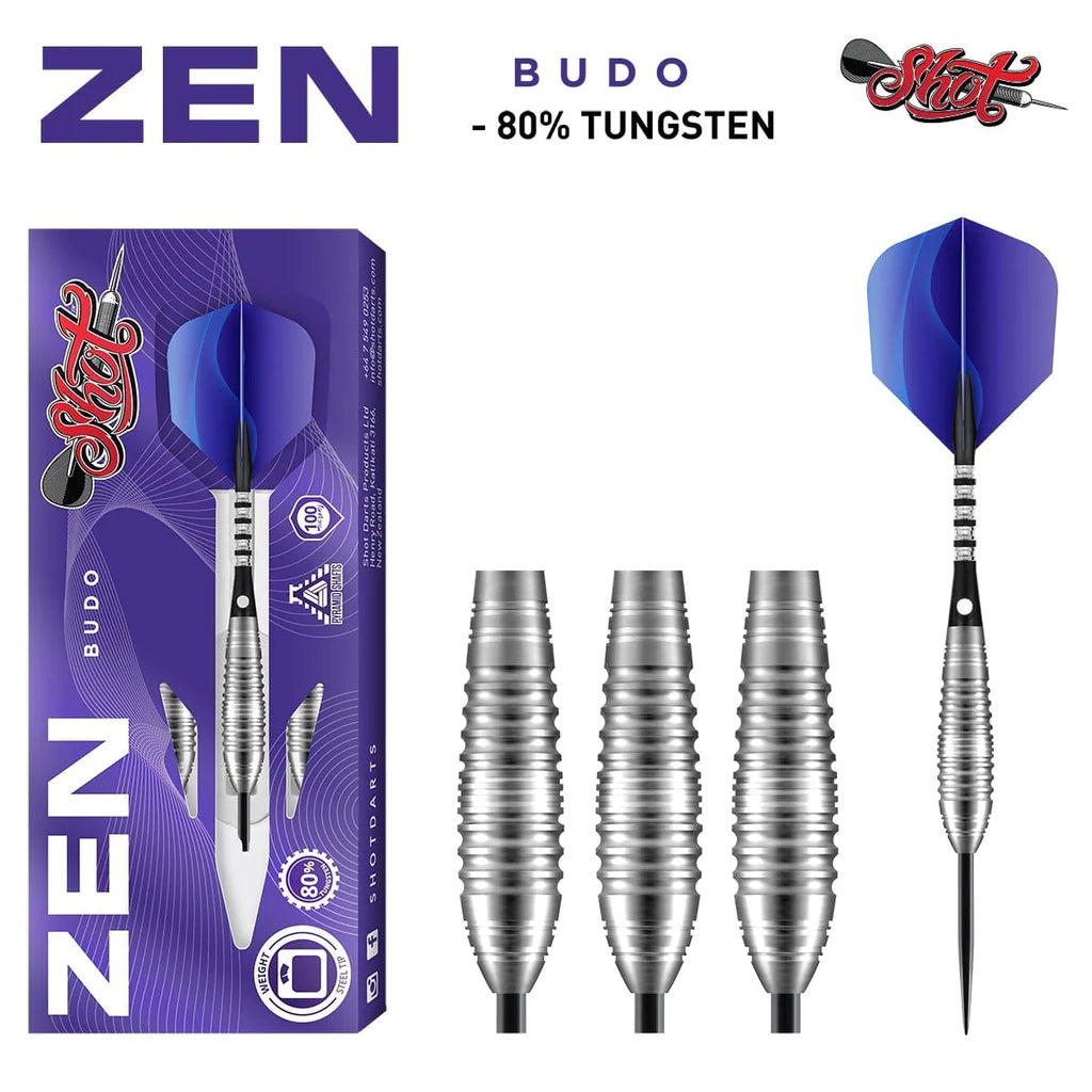 ZEN BUDO STEEL TIP DART SET-80%-TUNGSTEN BARRELS