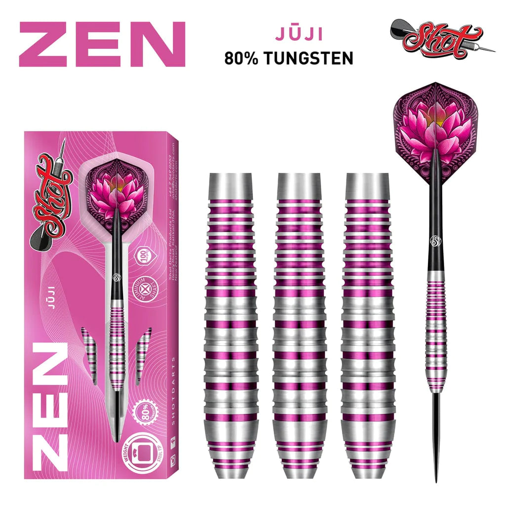 ZEN JUJI STEEL TIP DART SET-80% TUNGSTEN BARRELS